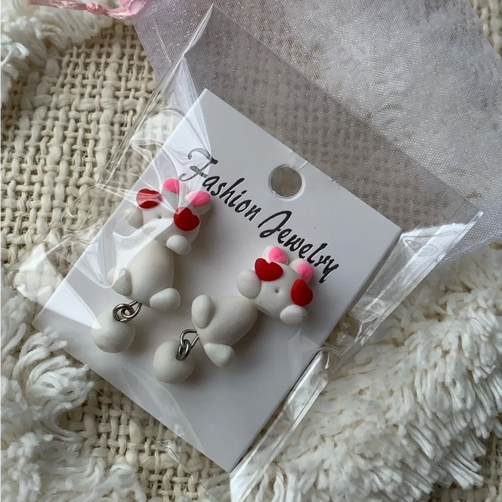 Charming Heart-Eyed Bunny Earrings in Red and White  ⭐️🆕⭐️ 2 for $14 item⭐️